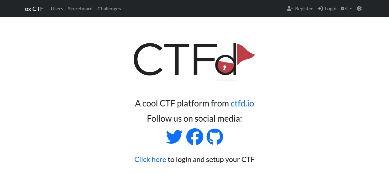 The CTFd home page of the test event ox CTF