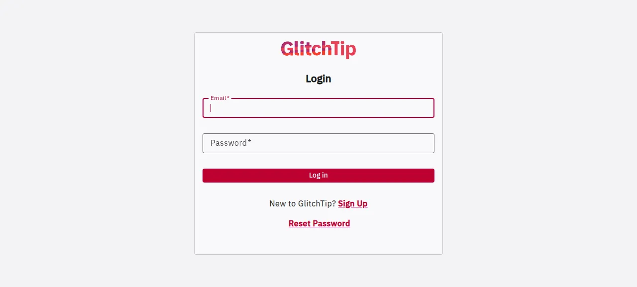 The GlitchTip login page