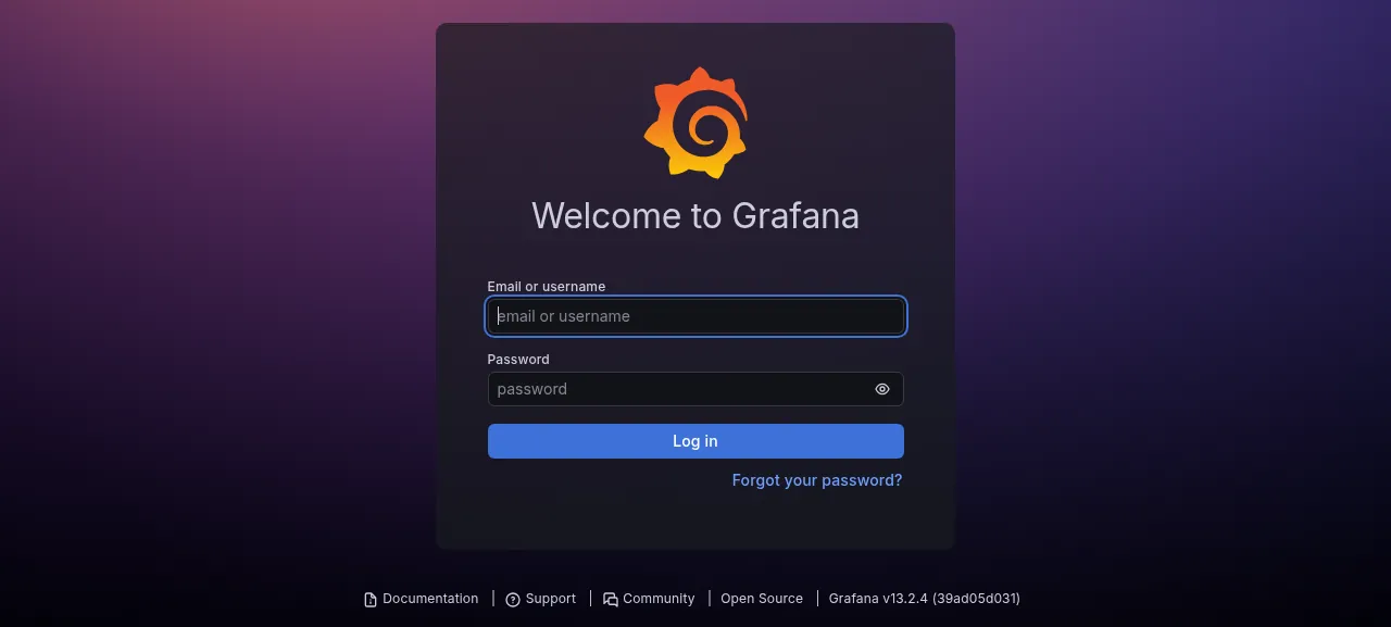 The Grafana login page